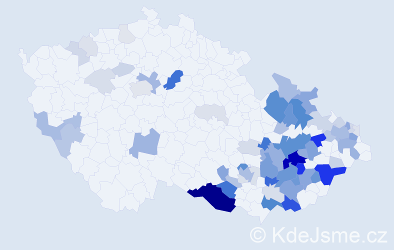 Příjmení: 'Bartoník', počet výskytů 262 v celé ČR