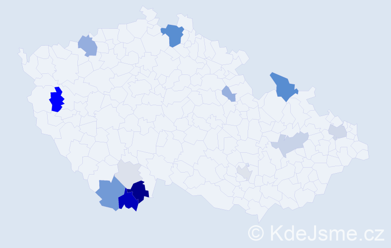 Příjmení: 'Koprna', počet výskytů 40 v celé ČR