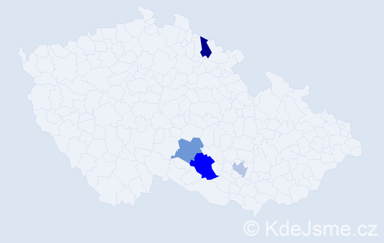 Příjmení: 'Mykhats', počet výskytů 5 v celé ČR