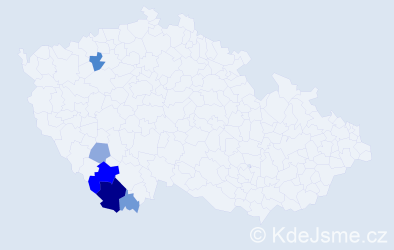Příjmení: 'Mihalyová', počet výskytů 16 v celé ČR