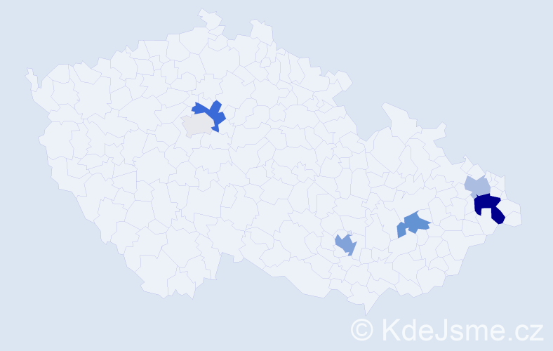 Příjmení: 'Morisáková', počet výskytů 18 v celé ČR