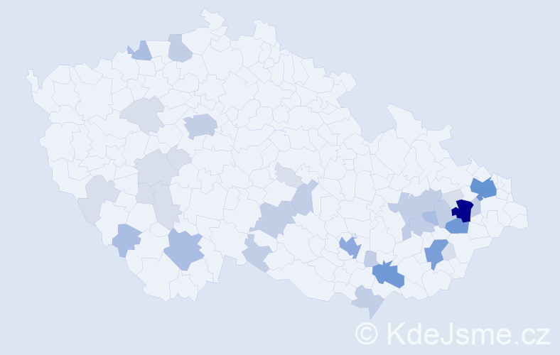 Příjmení: 'Váhalová', počet výskytů 96 v celé ČR
