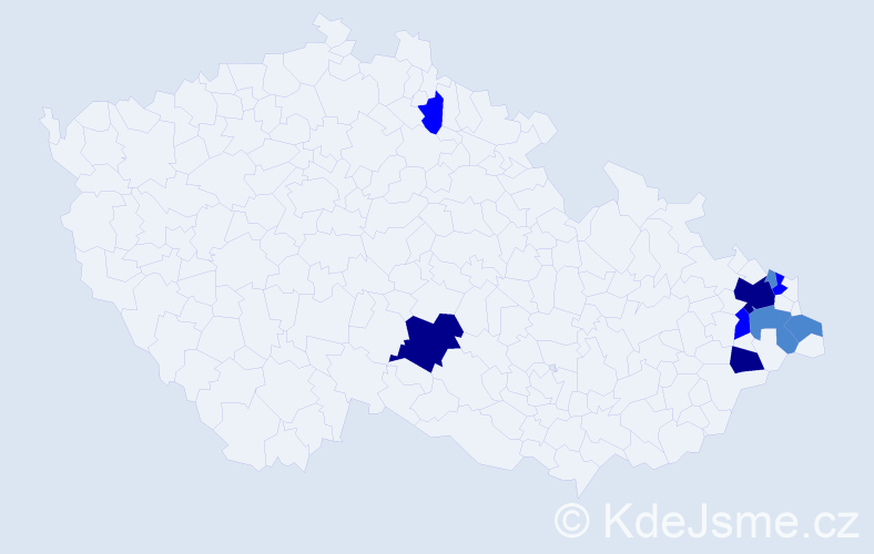 Příjmení: 'Telčer', počet výskytů 18 v celé ČR
