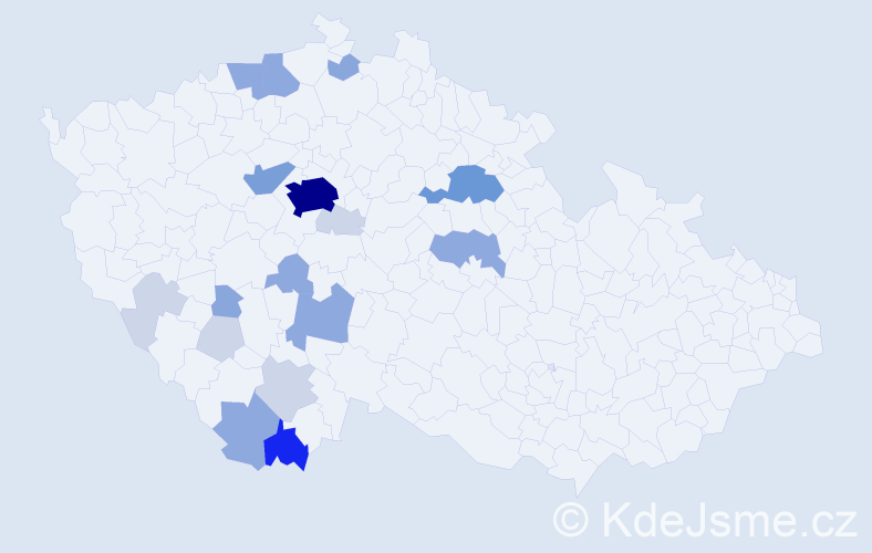 Příjmení: 'Kyslík', počet výskytů 55 v celé ČR
