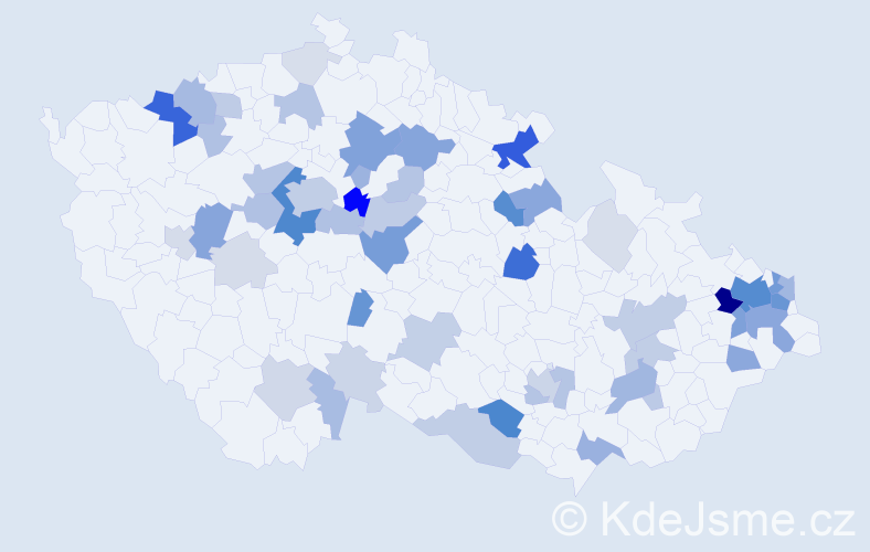 Příjmení: 'Bogdan', počet výskytů 188 v celé ČR