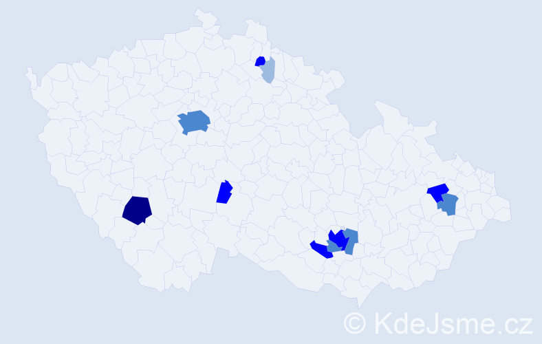 Příjmení: 'Pirek', počet výskytů 26 v celé ČR