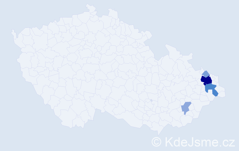 Příjmení: 'Kšonžková', počet výskytů 13 v celé ČR