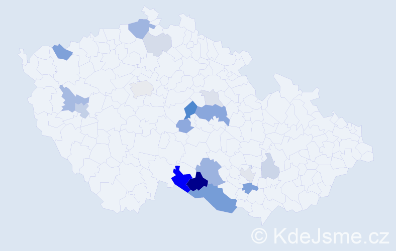 Příjmení: 'Kyprý', počet výskytů 47 v celé ČR