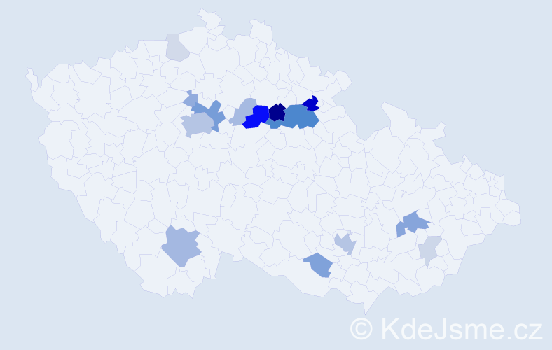 Příjmení: 'Kloubec', počet výskytů 53 v celé ČR