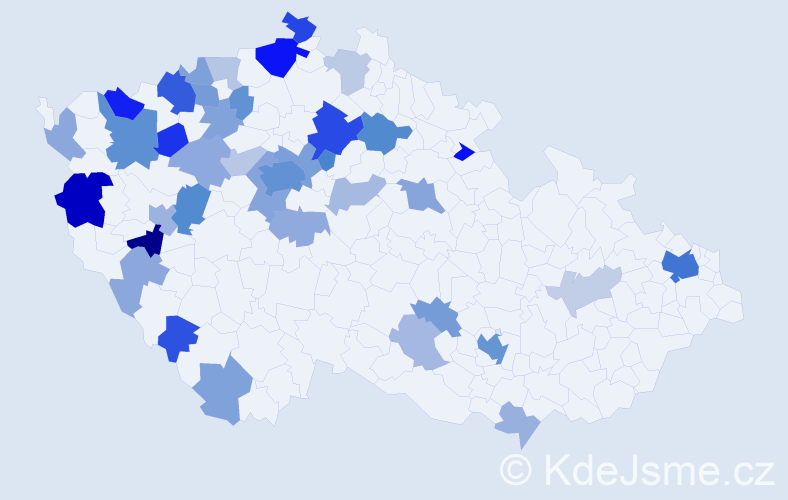 Příjmení: 'Thai', počet výskytů 102 v celé ČR