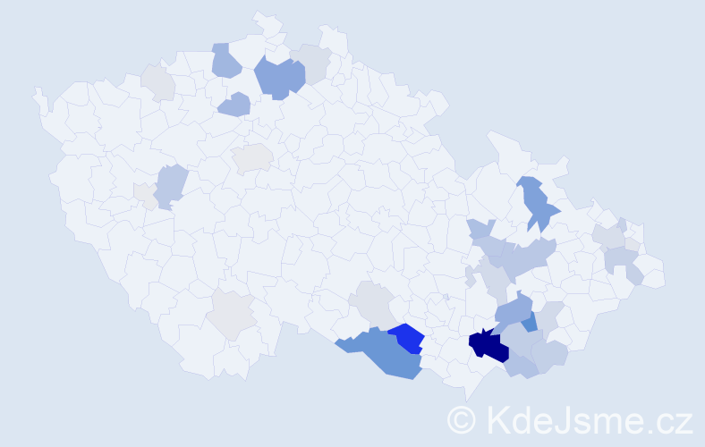 Příjmení: 'Jakša', počet výskytů 107 v celé ČR