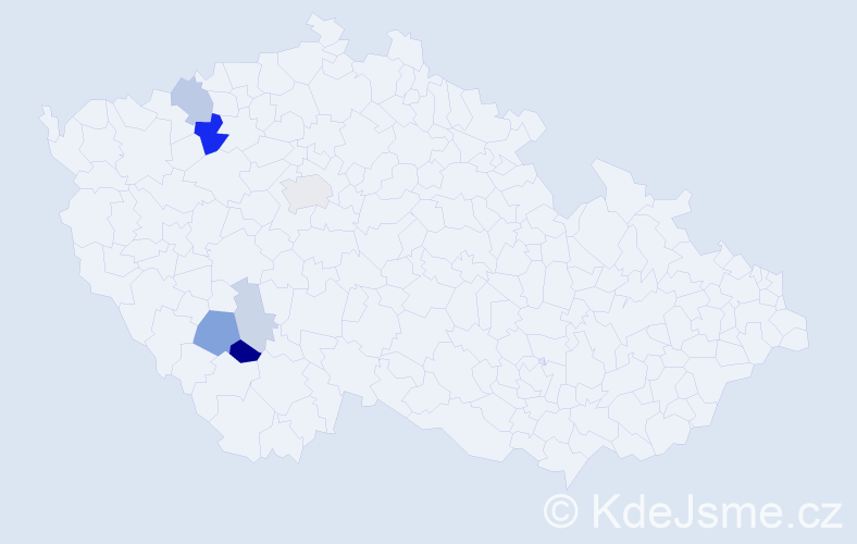 Příjmení: 'Justýn', počet výskytů 17 v celé ČR