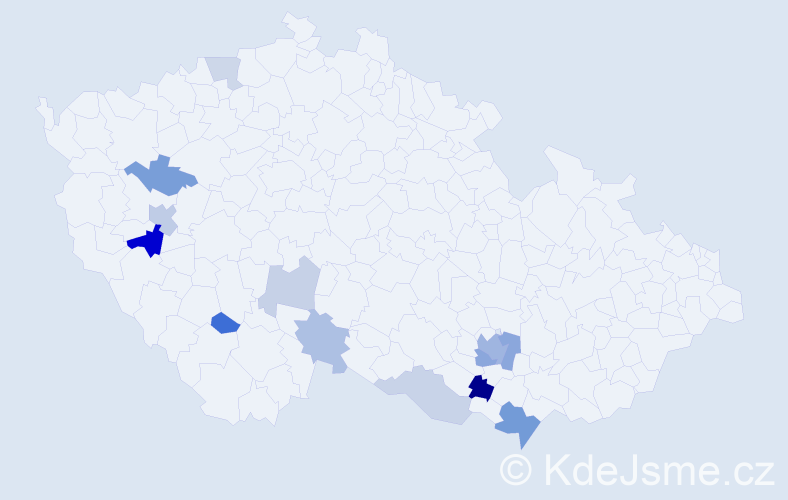 Příjmení: 'Pánovec', počet výskytů 24 v celé ČR
