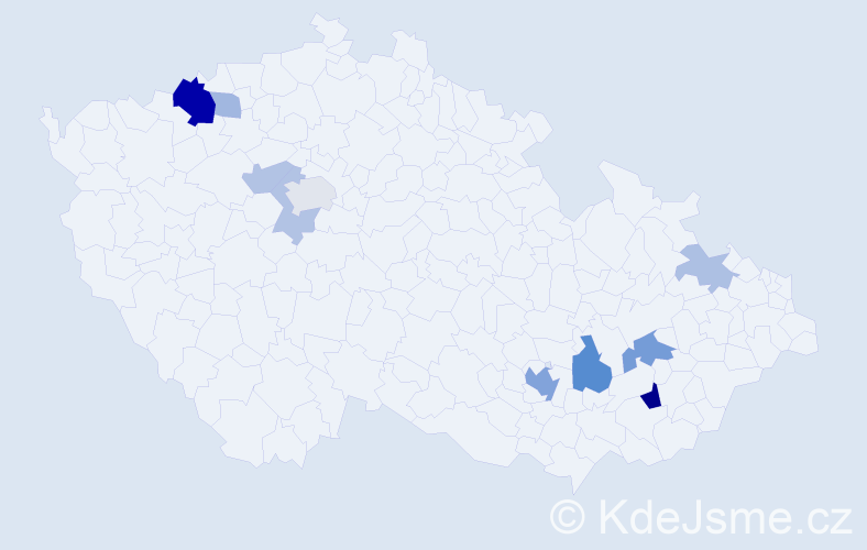 Příjmení: 'Mitev', počet výskytů 24 v celé ČR