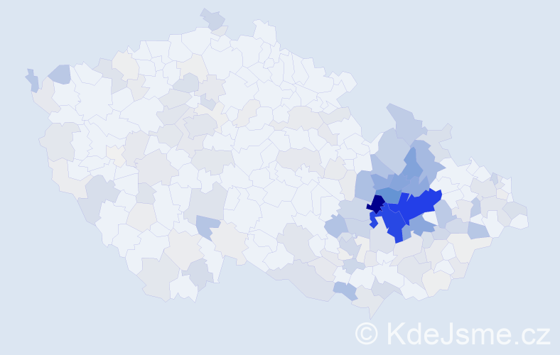 Příjmení: 'Vychodilová', počet výskytů 700 v celé ČR