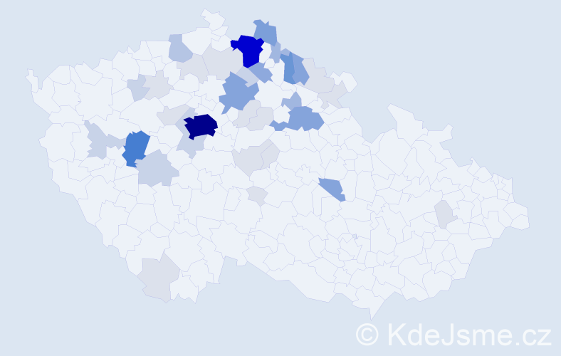 Příjmení: 'Kapras', počet výskytů 139 v celé ČR