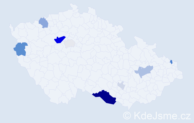Příjmení: 'Kostiková', počet výskytů 16 v celé ČR