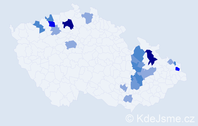Příjmení: 'Linet', počet výskytů 55 v celé ČR