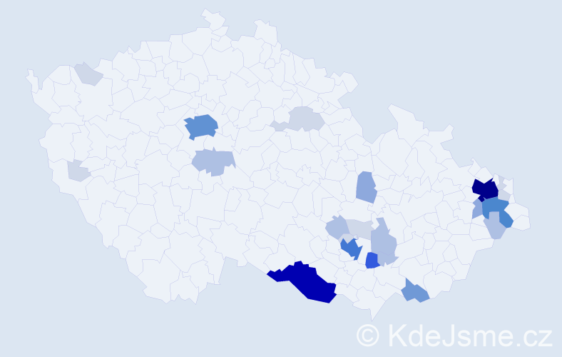Příjmení: 'Durák', počet výskytů 87 v celé ČR