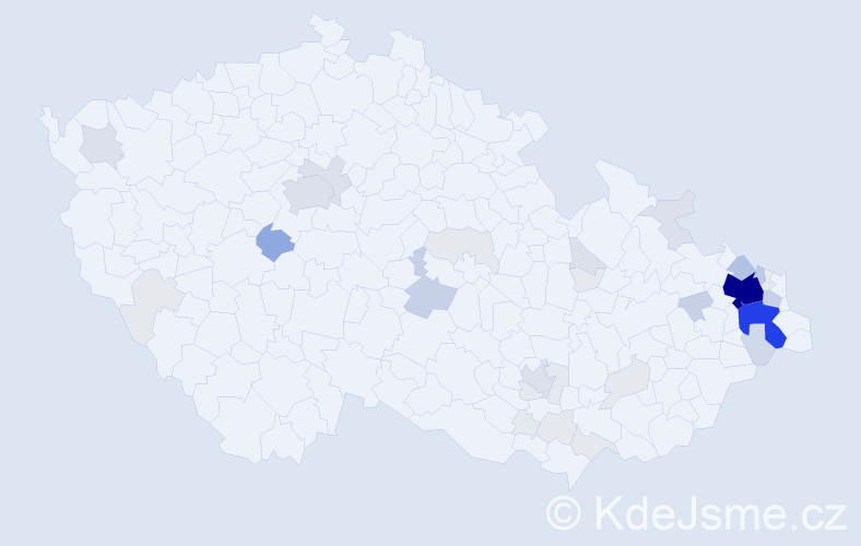 Příjmení: 'Hranická', počet výskytů 134 v celé ČR