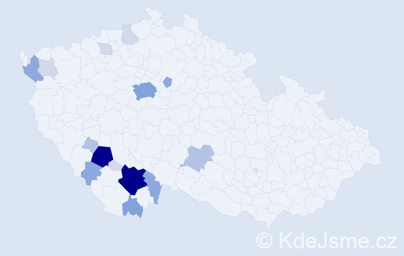 Příjmení: 'Hůdová', počet výskytů 60 v celé ČR