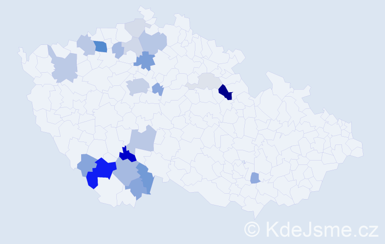 Příjmení: 'Bunešová', počet výskytů 62 v celé ČR