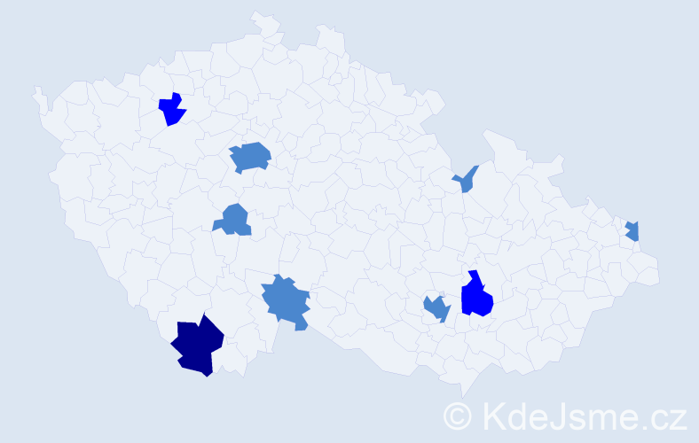 Příjmení: 'Meleg', počet výskytů 13 v celé ČR