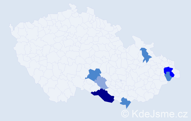 Příjmení: 'Kuřítková', počet výskytů 18 v celé ČR