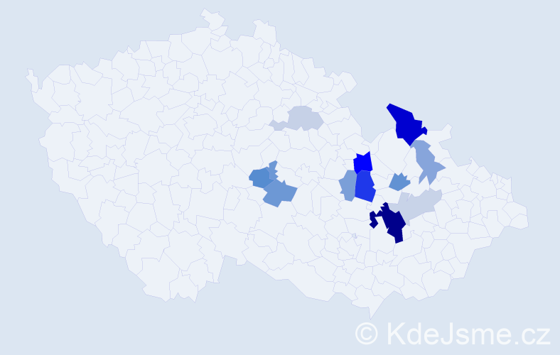 Příjmení: 'Hacurová', počet výskytů 25 v celé ČR