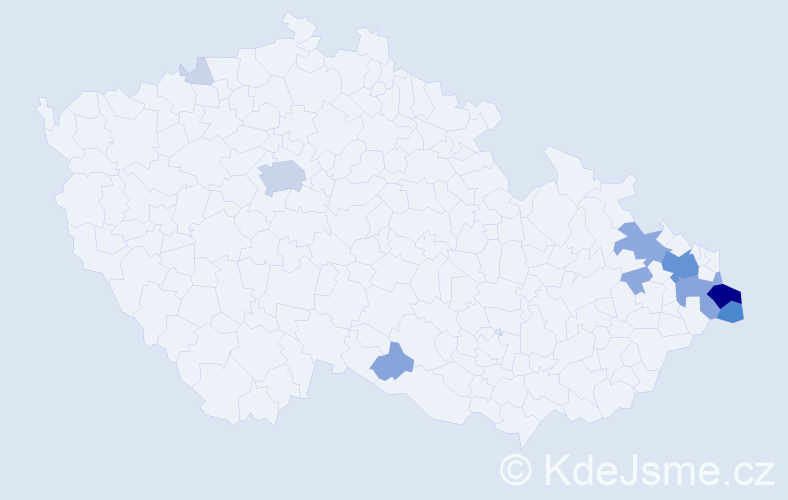 Příjmení: 'Wojtyla', počet výskytů 38 v celé ČR