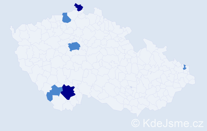 Příjmení: 'Kolar', počet výskytů 10 v celé ČR
