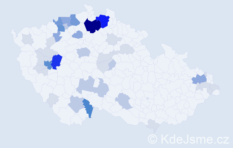 Příjmení: 'Kicová', počet výskytů 127 v celé ČR