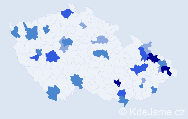 Příjmení: 'Mičuda', počet výskytů 63 v celé ČR