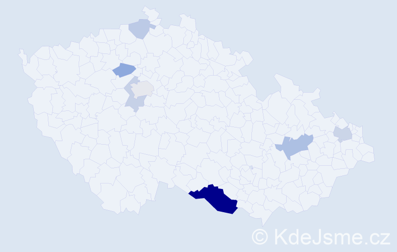 Příjmení: 'Kubic', počet výskytů 19 v celé ČR