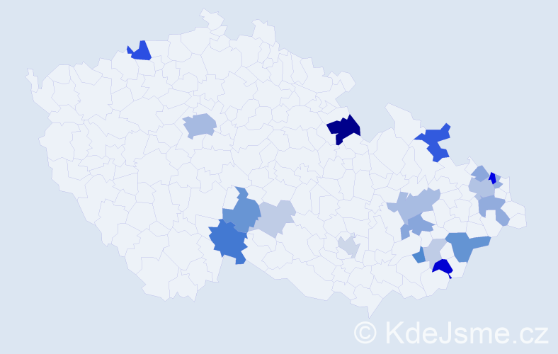 Příjmení: 'Kubas', počet výskytů 52 v celé ČR