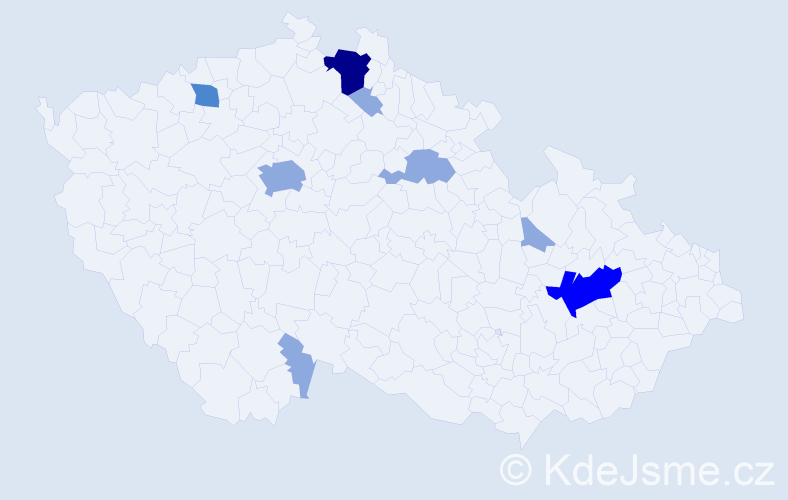 Příjmení: 'Tajmrová', počet výskytů 20 v celé ČR