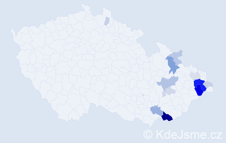 Příjmení: 'Brantálová', počet výskytů 38 v celé ČR