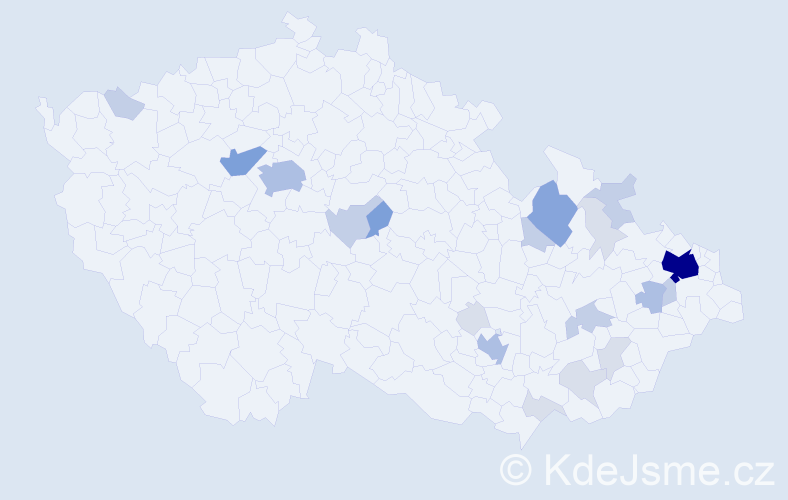 Příjmení: 'Kozar', počet výskytů 65 v celé ČR