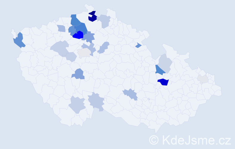 Příjmení: 'Bér', počet výskytů 64 v celé ČR