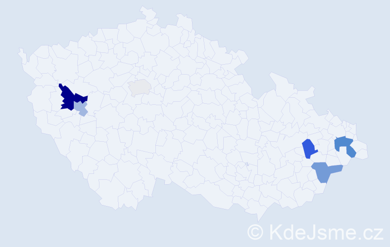 Příjmení: 'Kacerlová', počet výskytů 16 v celé ČR