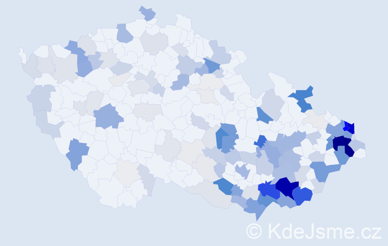 Příjmení: 'Uherková', počet výskytů 578 v celé ČR