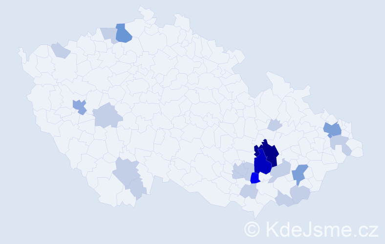 Příjmení: 'Klusal', počet výskytů 55 v celé ČR