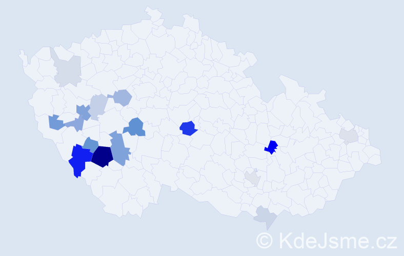 Příjmení: 'Bernad', počet výskytů 43 v celé ČR