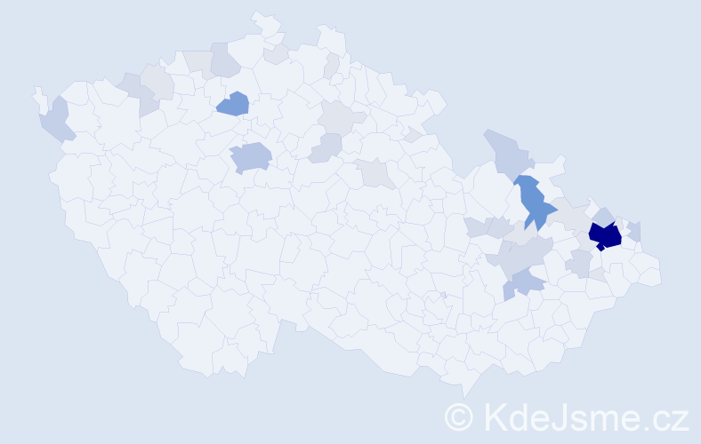 Příjmení: 'Nitka', počet výskytů 101 v celé ČR