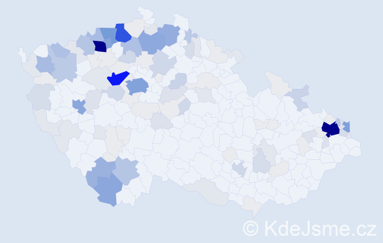 Příjmení: 'Tokár', počet výskytů 611 v celé ČR