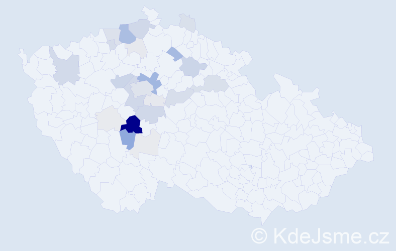 Příjmení: 'Kváča', počet výskytů 106 v celé ČR