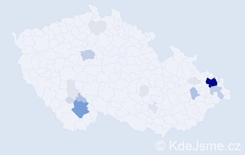 Příjmení: 'Krejčíčková', počet výskytů 62 v celé ČR