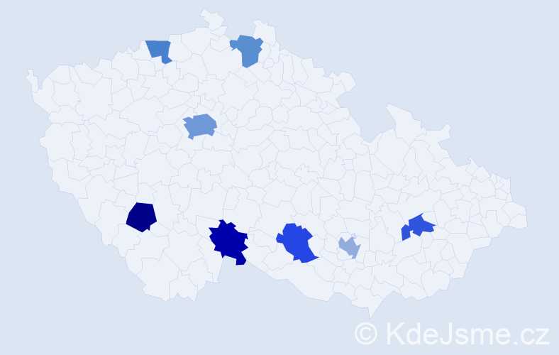 Příjmení: 'Muller', počet výskytů 12 v celé ČR