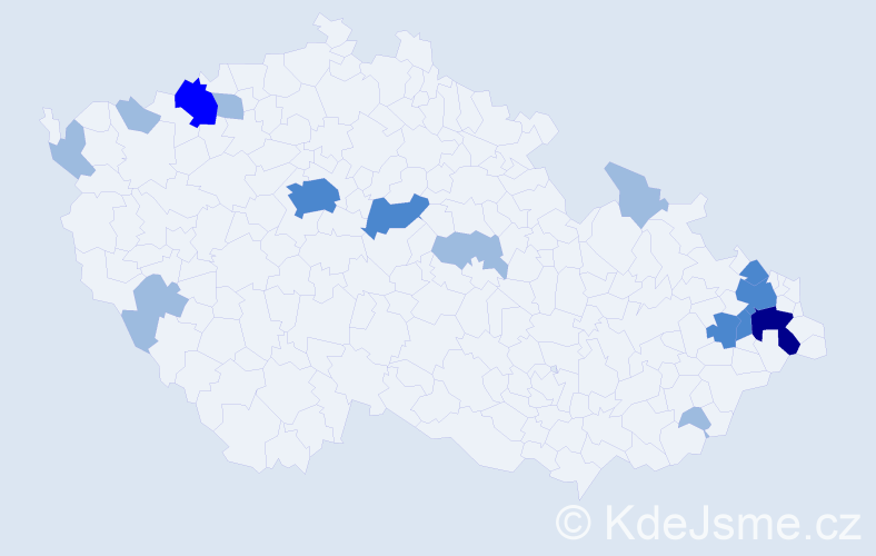 Příjmení: 'Modrovičová', počet výskytů 26 v celé ČR