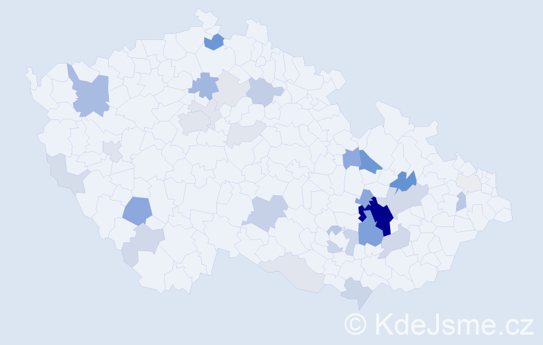 Příjmení: 'Kaplánek', počet výskytů 104 v celé ČR